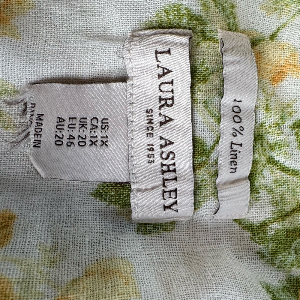 Laura Ashley White Linen Top with Green and Yellow Floral Print - Picture 5 of 5